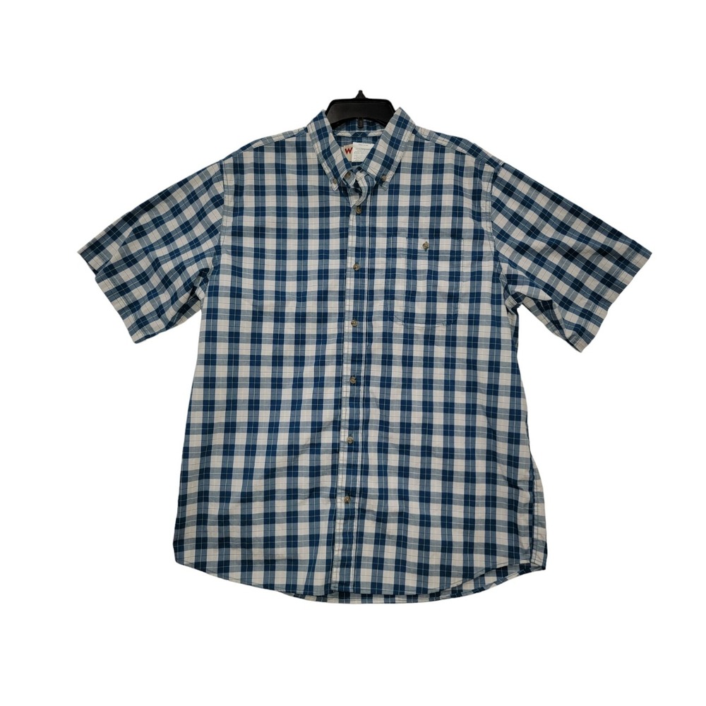 Wrangler Rugged‎ Wear Button Up Mens XL Blue Plaid Short Sleeve Cotton Blend